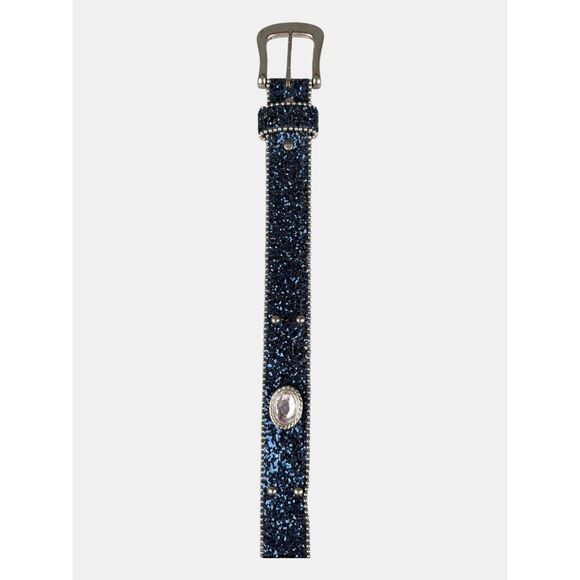 Elite Fresno CA Navy Glitter Leather Western Rhinestone Concho Belt BNWT Sz S main image 5